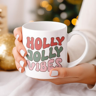 Caneca De Café Holly Jolly Vibes Groovy Retro Natal
