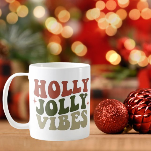 Caneca De Café Holly Jolly Vibes Retro 1960s Presente de Natal (Criador carregado)