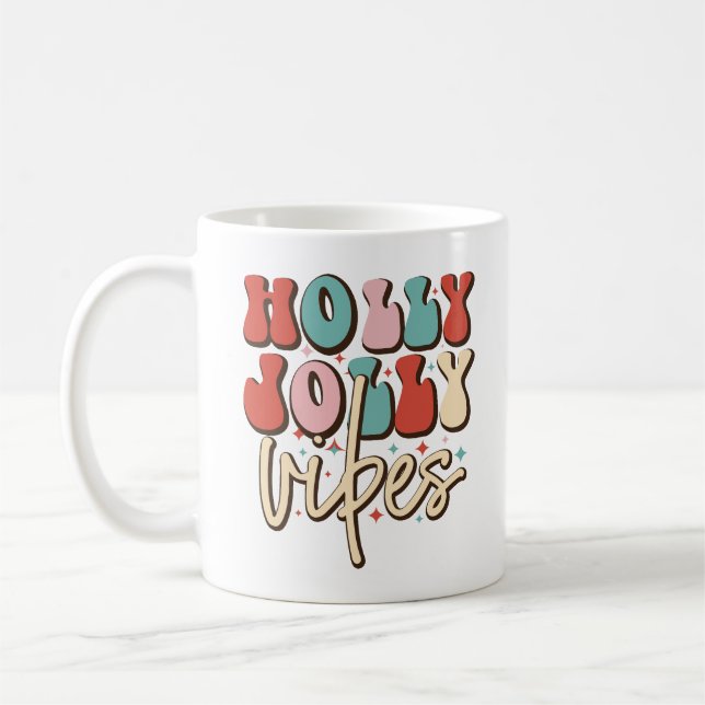 Caneca De Café Holly Jolly Vibes Retro Groovy Feriados de Natal (Esquerda)