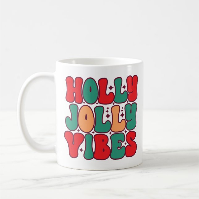 Caneca De Café Holly Jolly Vibes Retro Groovy Feriados de Natal (Esquerda)