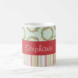 Caneca De Café Holly Wreath e Stripes - Mug de café personalizado