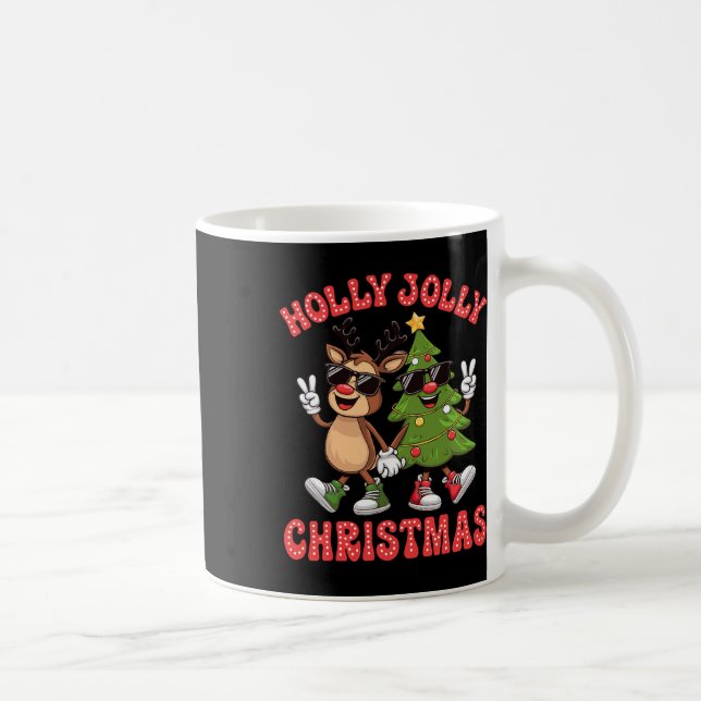 Caneca De Café Holly Xmas Jolly Engraçado Árvore de Natal Linda R (Direita)