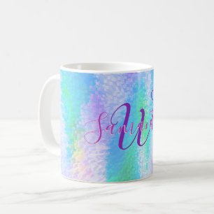 Caneca De Café Holográfico Elegante Monograma Iridescente
