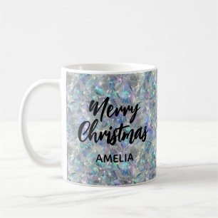 Caneca De Café Holographic Opal Stone Background Feliz Natal