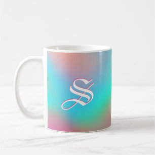 Caneca De Café Holographic Wonderland   Monograma e texto persona