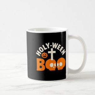 Caneca De Café Holy-ween Boo Cruz Cristã de Halloween e Caveira