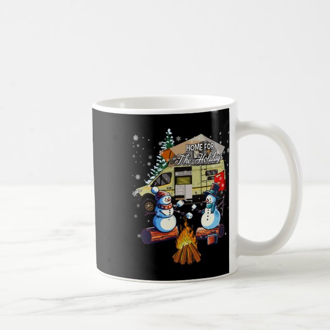 Caneca De Café Home For The Christmas Holidays Snowman Camping  (Direita)
