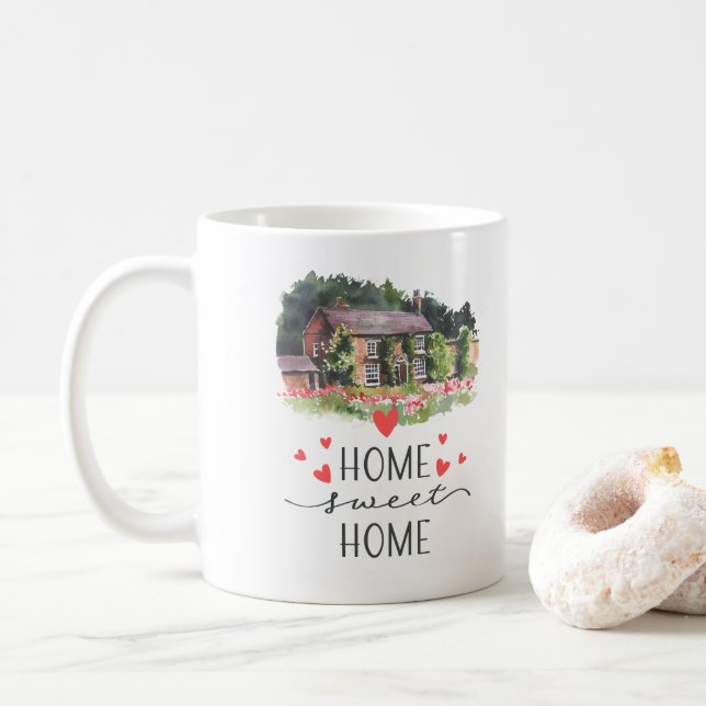 Caneca De Café Home Sweet Home Hearts House Floral (Com Donut)