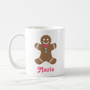 Caneca De Café Homem de Biscoito com Gravata Rosa e Botões Azuis