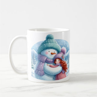 Caneca De Café Homem de neve abraçando uma garota em uma terra de