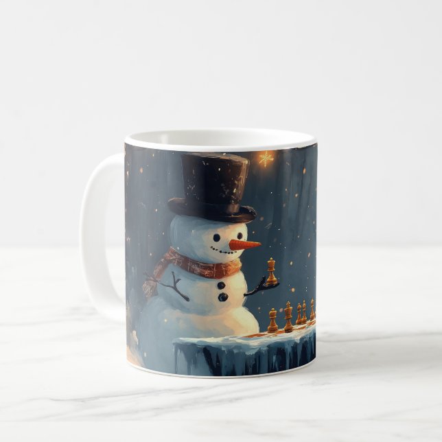 Caneca De Café Homem de Neve Adorável e Pinguim jogando xadrez (Frente Esquerda)