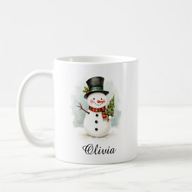 Caneca de Café Homem de Neve com Nome Personalizad (Esquerda)