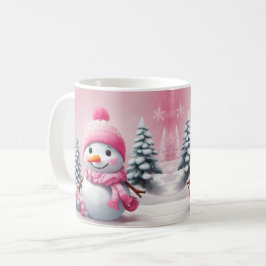 Caneca De Café Homem de Neve de Natal Rosa Personalizado