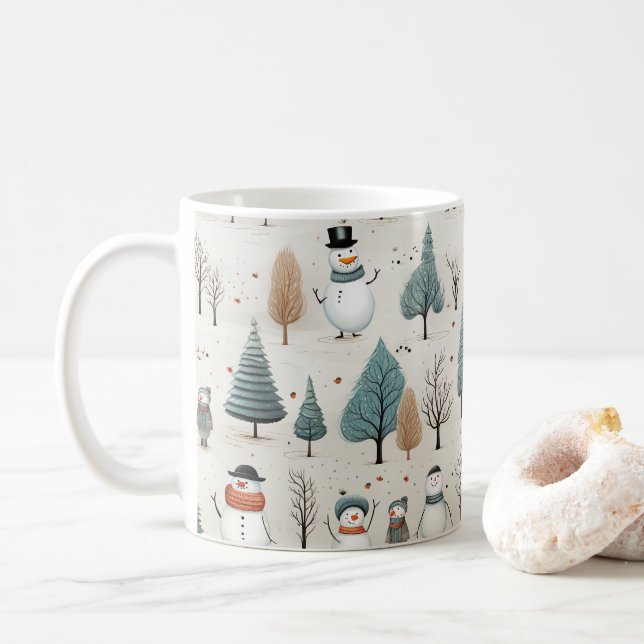 Caneca De Café Homem de neve e árvores (Com Donut)