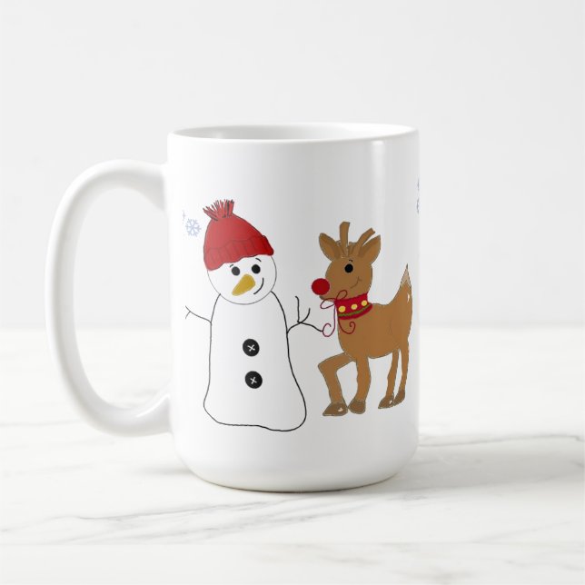Caneca De Café Homem de Neve e uma Rena (Esquerda)