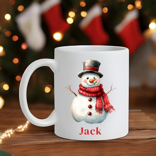 Caneca De Café Homem de Neve Festivo de Natal Personalizado (Personalised Christmas Festive Red Scarf Snowman Coffee Mug)