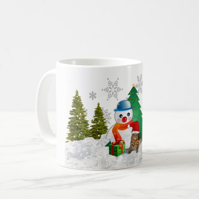 Caneca de Café Homem de Neve Fofo e Árvore de Nata (Frente Esquerda)