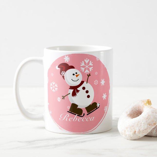 Caneca De Café Homem de Neve Personalizado Bonito do Xmas (Com Donut)