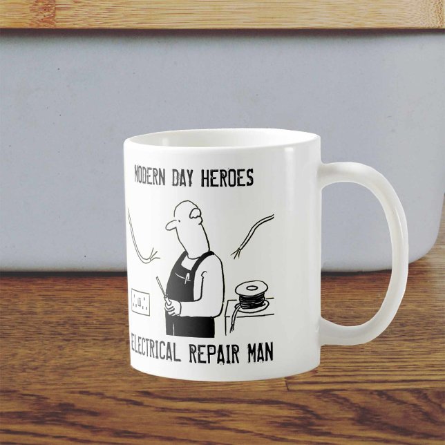 Caneca De Café Homem de Reparação Elétrica. Presente eletricista (Criador carregado)