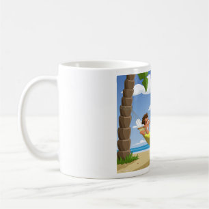 Caneca De Café Homem Divertido Relaxando em Rede de Praia