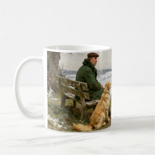 Caneca De Café Homem e Cachorro Desfrutando da Vista do Campo de 