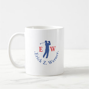 Caneca De Café Homem Golfista Elegante Monograma Vermelho Azul 
