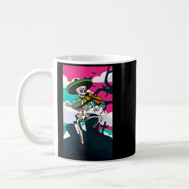 Caneca De Café Homem Mariachi Tocando Violino Esqueleto - Dia Dos (Esquerda)