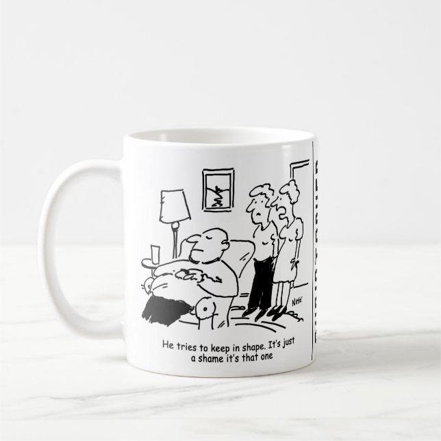 Caneca De Café Homem Obeso Com Sobrepeso Tenta Manter O Ajustado  (Esquerda)