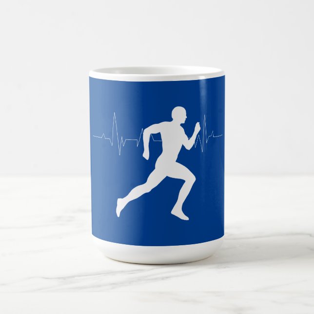 Caneca De Café Homem Runners Silhouette em Fundo Azul (Centro)