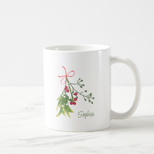 Caneca De Café Homenagem de Natal Holly Berries Personalizada (Direita)