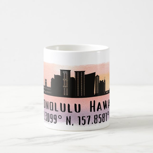 Caneca De Café Honolulu Skyline Latitude e Longitude (Centro)