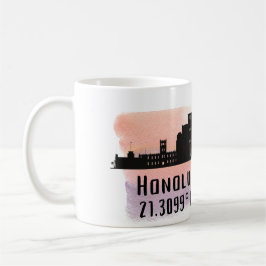 Caneca De Café Honolulu Skyline Latitude e Longitude