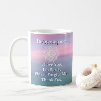 Caneca De Café Ho'oponopono Perdão Mandala Roxo Rosa Verde