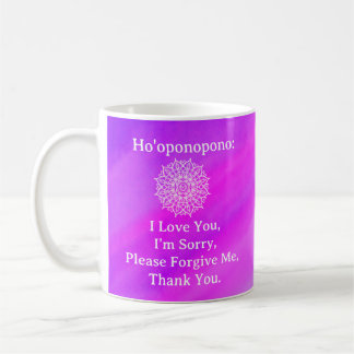 Caneca De Café Ho'oponopono Perdão Rosa Roxo Ombre Mandala