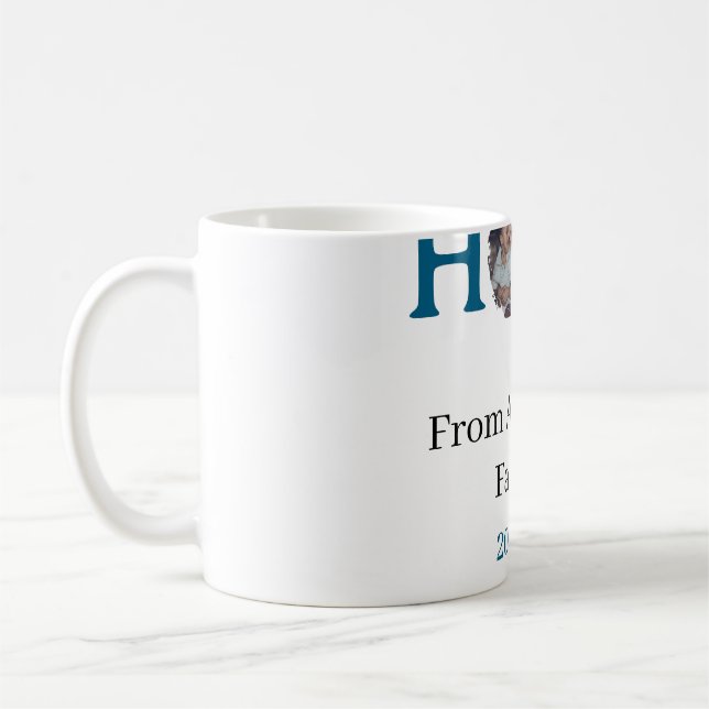 Caneca De Café Hope blue holidays bold letter kids photo name yea (Esquerda)