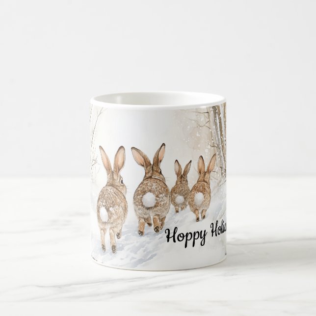 Caneca De Café Hoppy Holidays Bunny Rabbit Winter Snow (Centro)