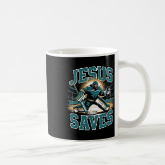 Caneca De Café Hóquei Cristão Jesus Salva Humor de Goleiro de Hóq