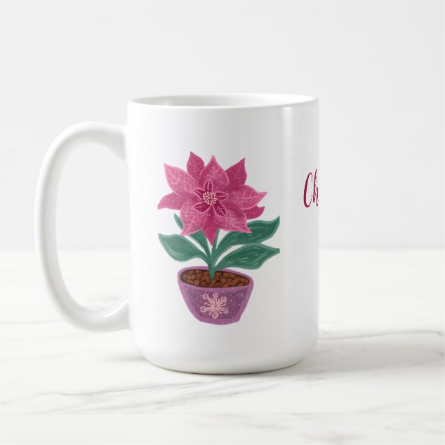 Caneca De Café Hora de Natal Poinsettia no pote de flores Mug (Esquerda)