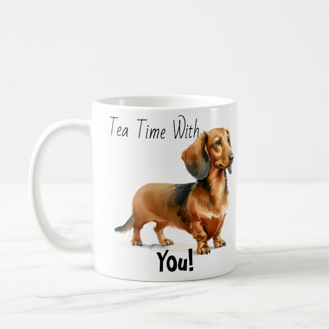 Caneca De Café Hora do Chá com você! Dachshund Cute (Esquerda)
