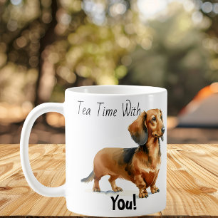 Caneca De Café Hora do Chá com Você! Dachshund Fofo