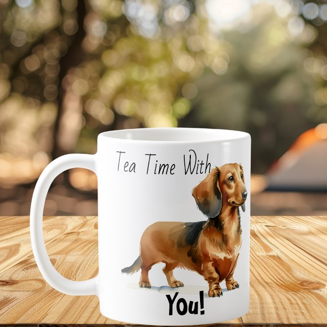 Caneca De Café Hora do Chá com Você! Dachshund Fofo (Criador carregado)
