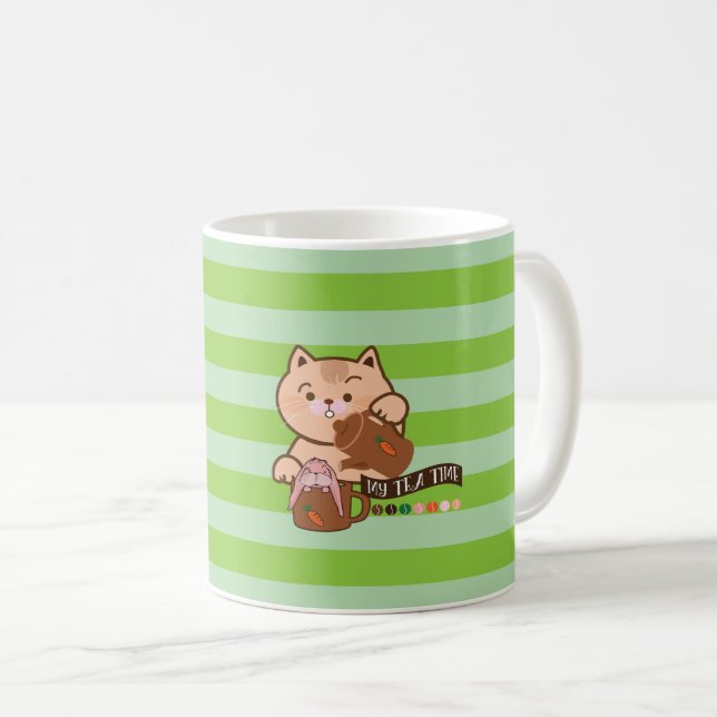 Caneca De Café hora do chá de gato e coelho (Frente Esquerda)