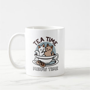 Caneca De Café Hora do Tea Meow - Design de Gato e Chá