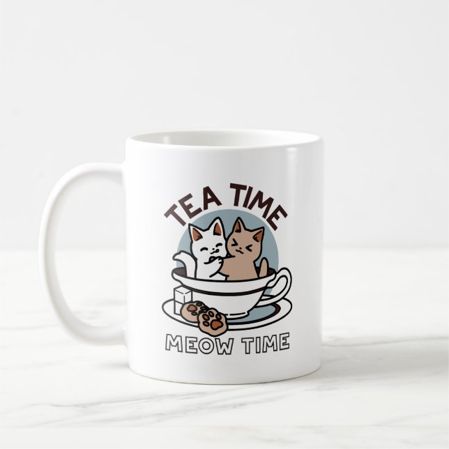 Caneca De Café Hora do Tea Meow - Design de Gato e Chá (Esquerda)