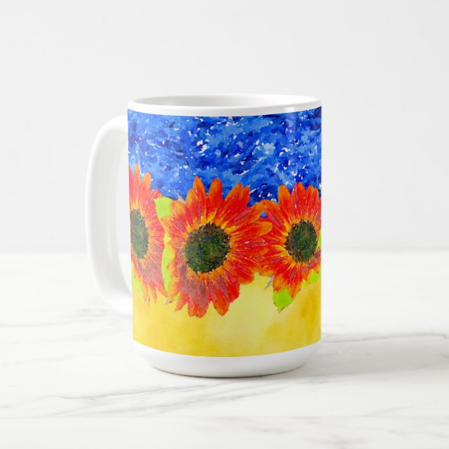 Caneca De Café Horário do Girassol Amarelo Azul Ucrânia (Frente Esquerda)