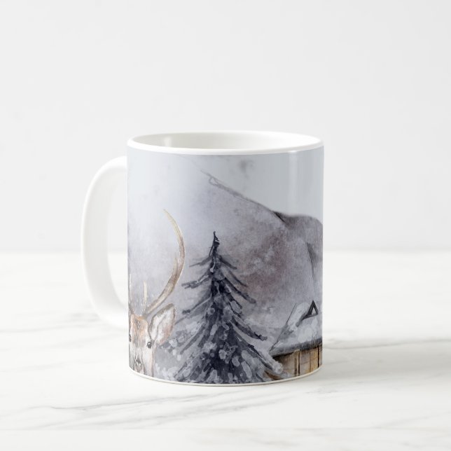 Caneca De Café Horário Noturno de inverno Aquarela (Frente Esquerda)