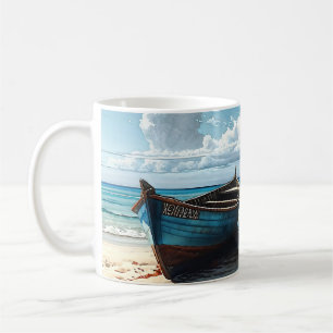 Caneca De Café "Horizonte Azul". Um Vazamento Colorido Do Barco