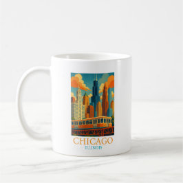 Caneca De Café Horizonte de Chicago Illinois Arte Vintage Viagem