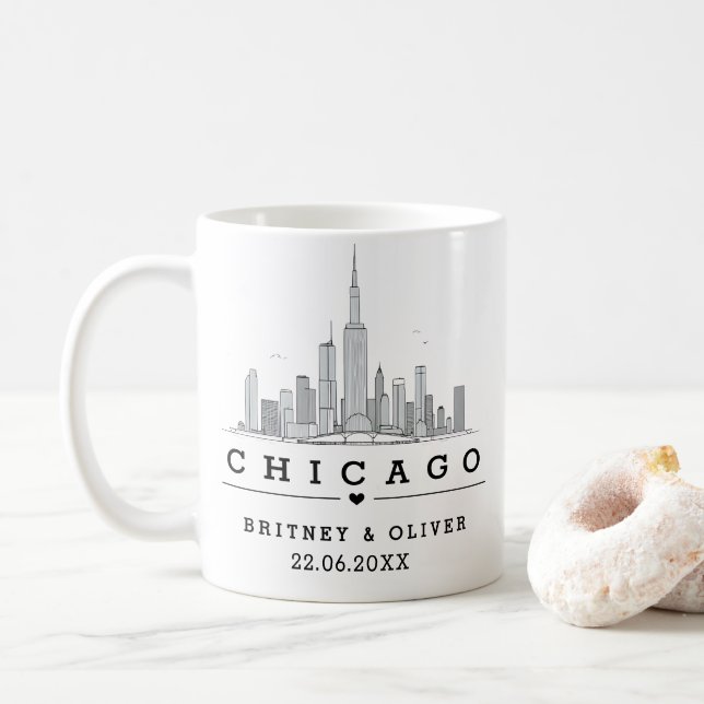 Caneca De Café Horizonte de Chicago – Presente de Cidade de Casam (Com Donut)