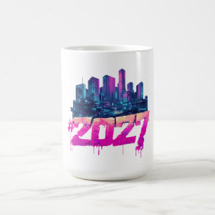 Caneca De Café Horizonte de Cyberpunk 2027 Grafite Neon